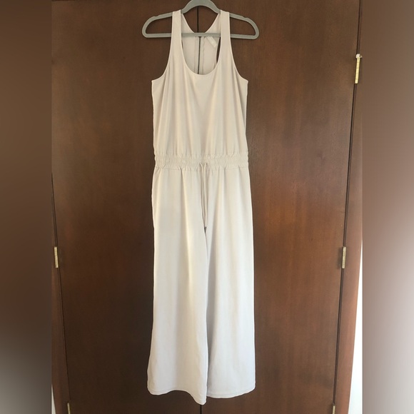 Athleta Revive Wide Leg Cream Halter Jumpsuit - Picture 3 of 13